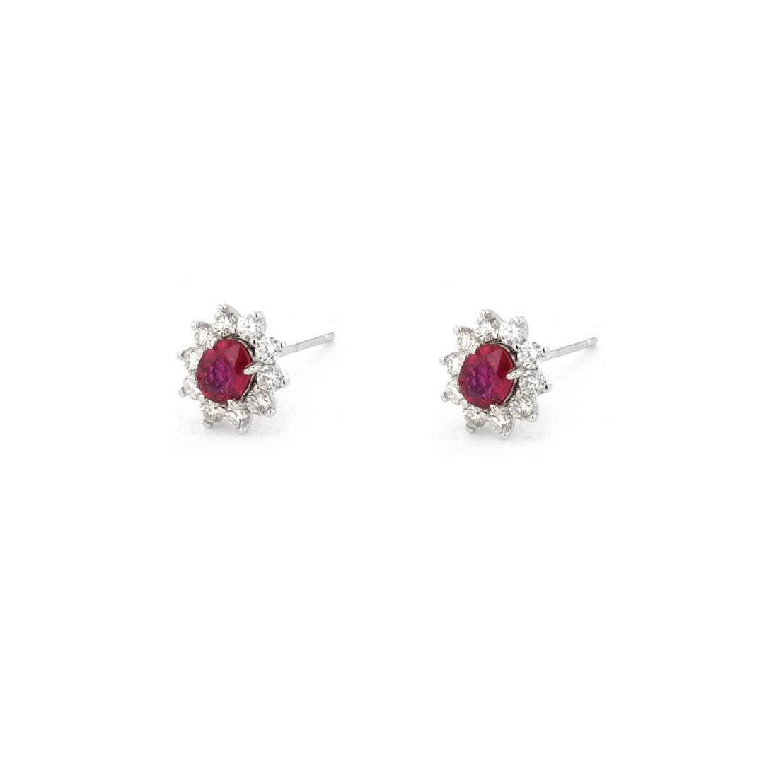 Ruby & Diamond Halo Stud Earrings