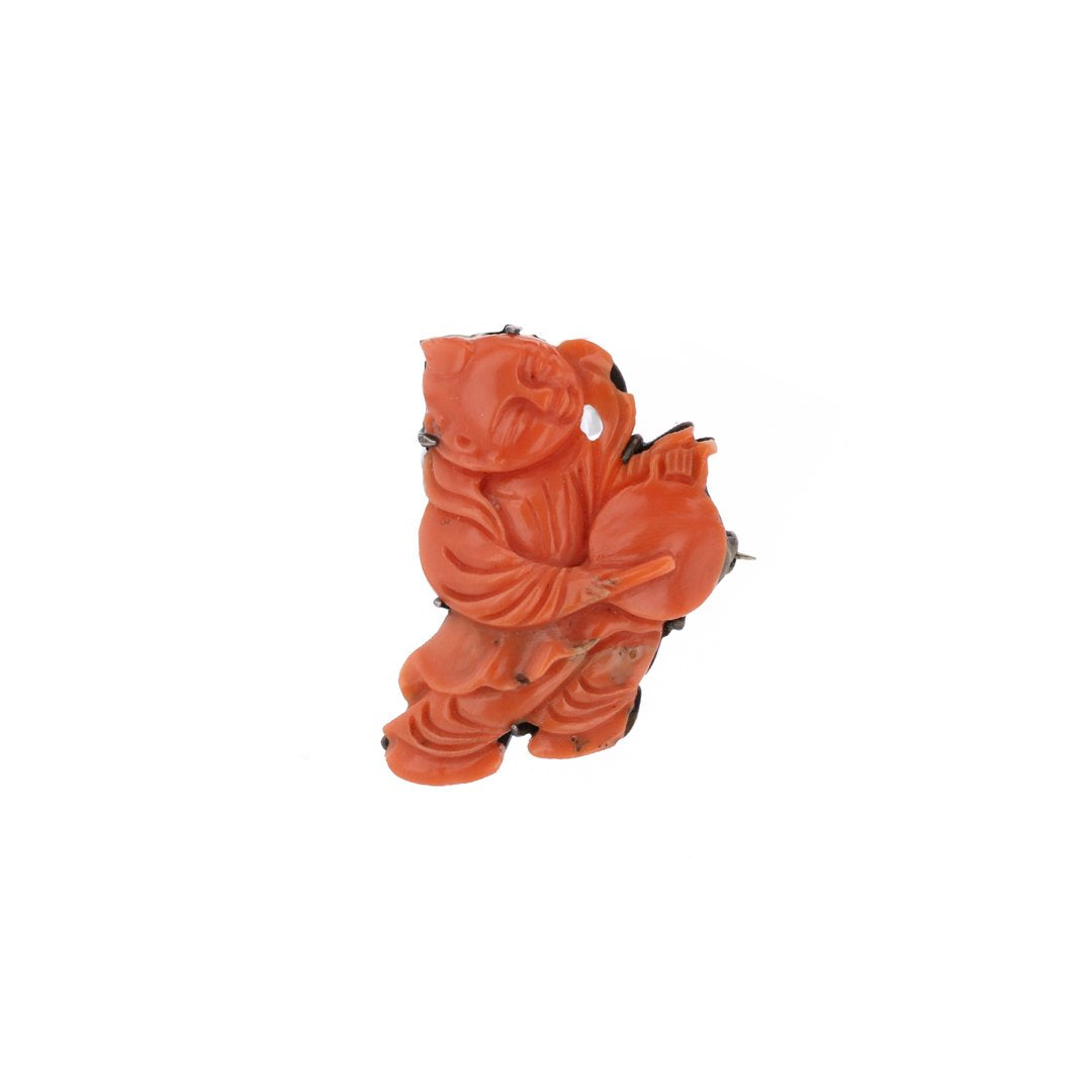 Hand Carved Coral Figure Brooch