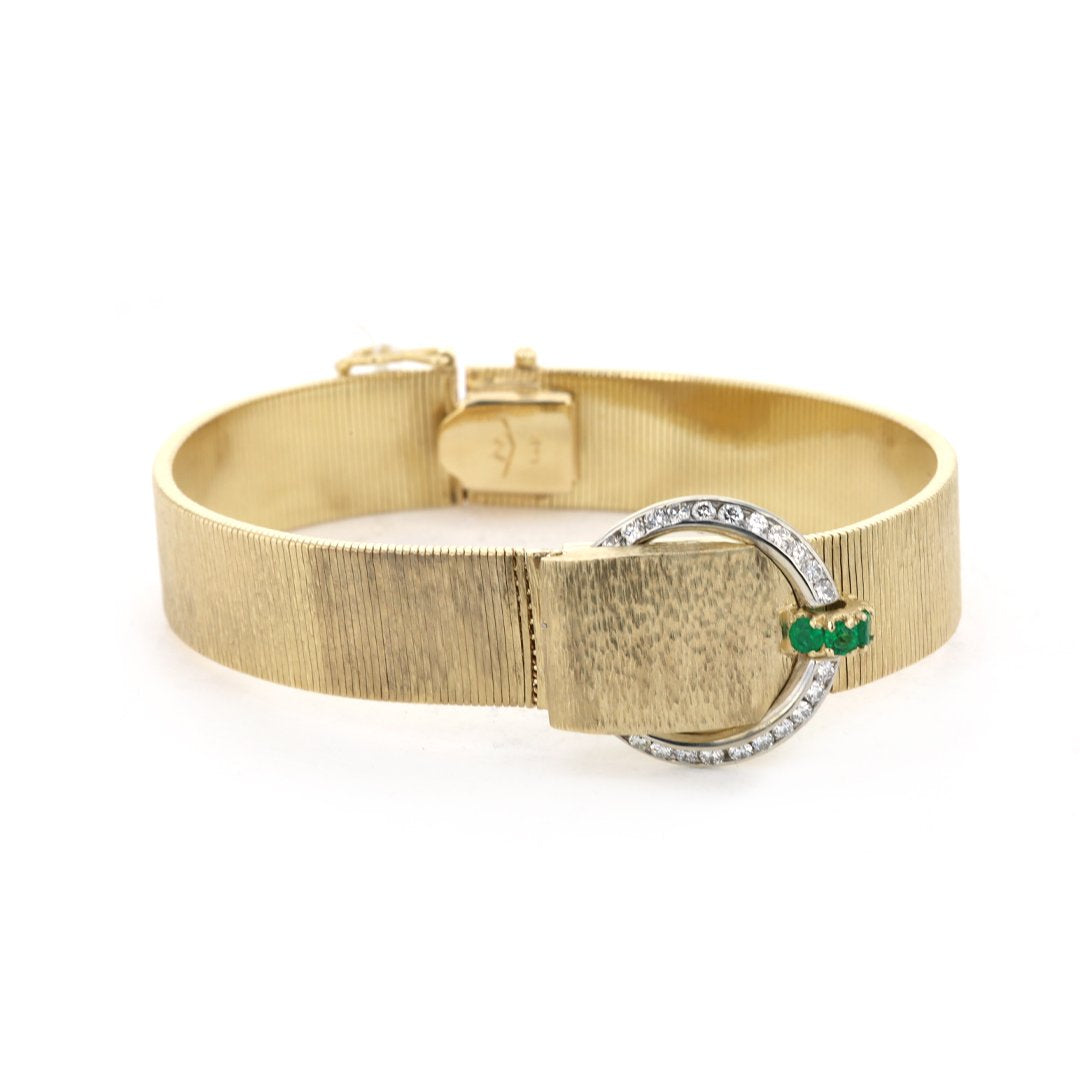 Emerald & Diamond Mesh Buckle Bracelet