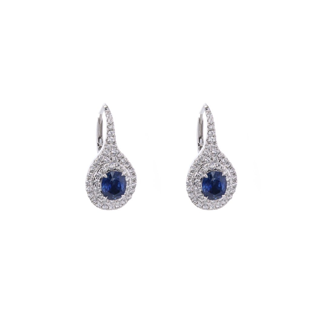 Blue Sapphire & Diamond Drop Earrings