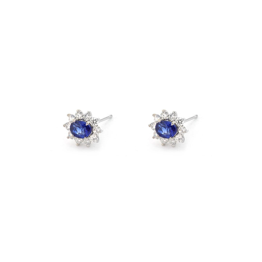 Blue Sapphire & Diamond Halo Stud Earrings