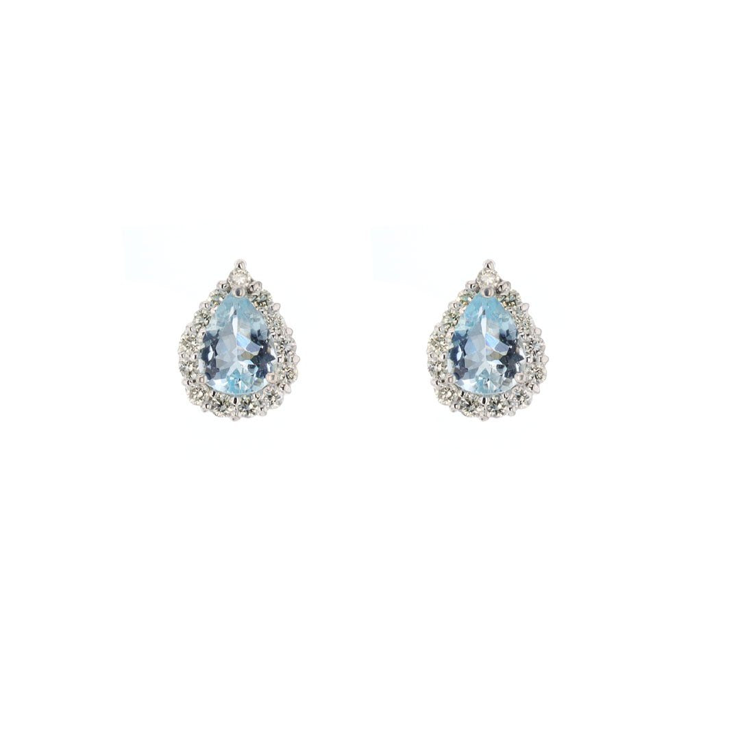 Aquamarine & Diamond Halo Stud Earrings