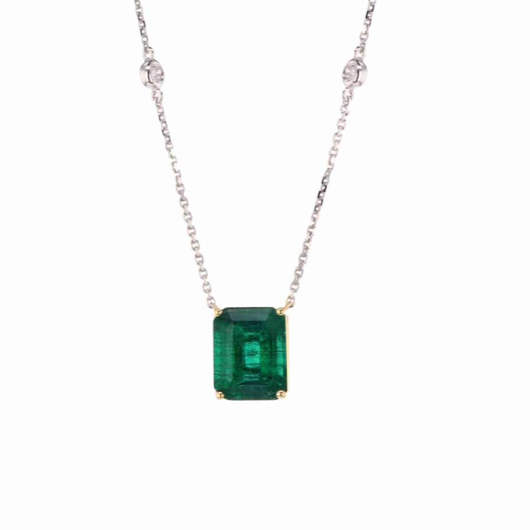 Emerald & Diamond Pendant Necklace