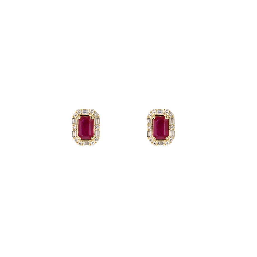 Ruby & Diamond Halo Stud Earrings