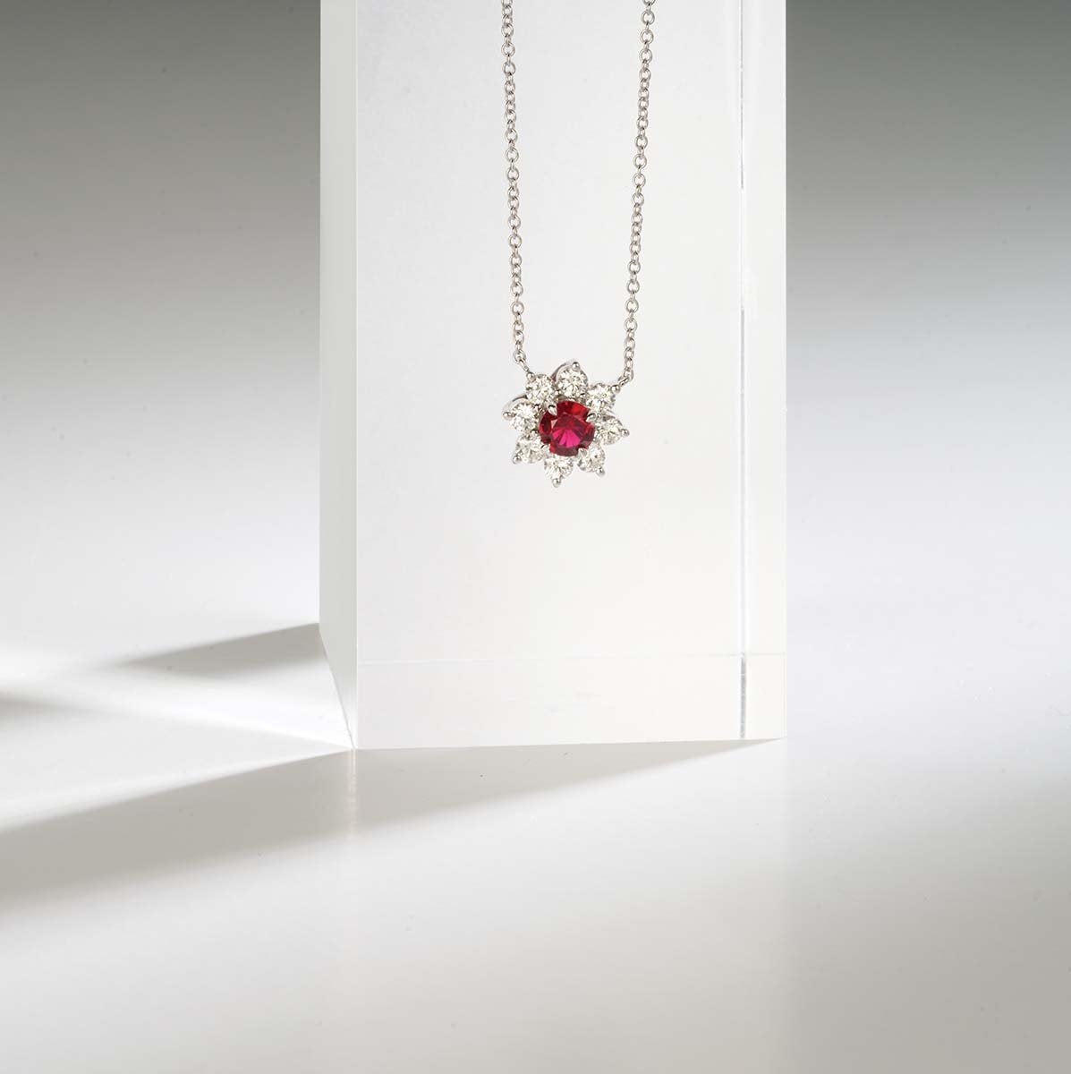 18" Ruby & Diamond Stationary Pendant Necklace | M10265956