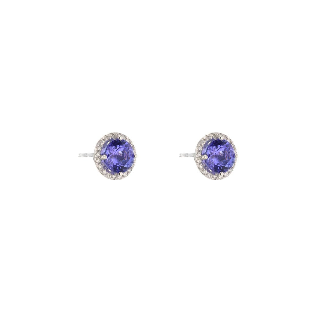 Tanzanite & Diamond Halo Stud Earrings